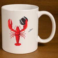 Funny Wine Drinking Lobster Red Crawfish Wine Lovers Gift 11oz C Handle Ceramic Mug