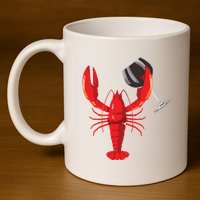 Funny Wine Drinking Lobster Red Crawfish Wine Lovers Gift 11oz C Handle Ceramic Mug