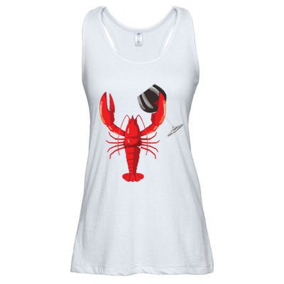 Funny Wine Drinking Lobster Red Crawfish Wine Lovers Gift Ladies Essential Flowy Tank