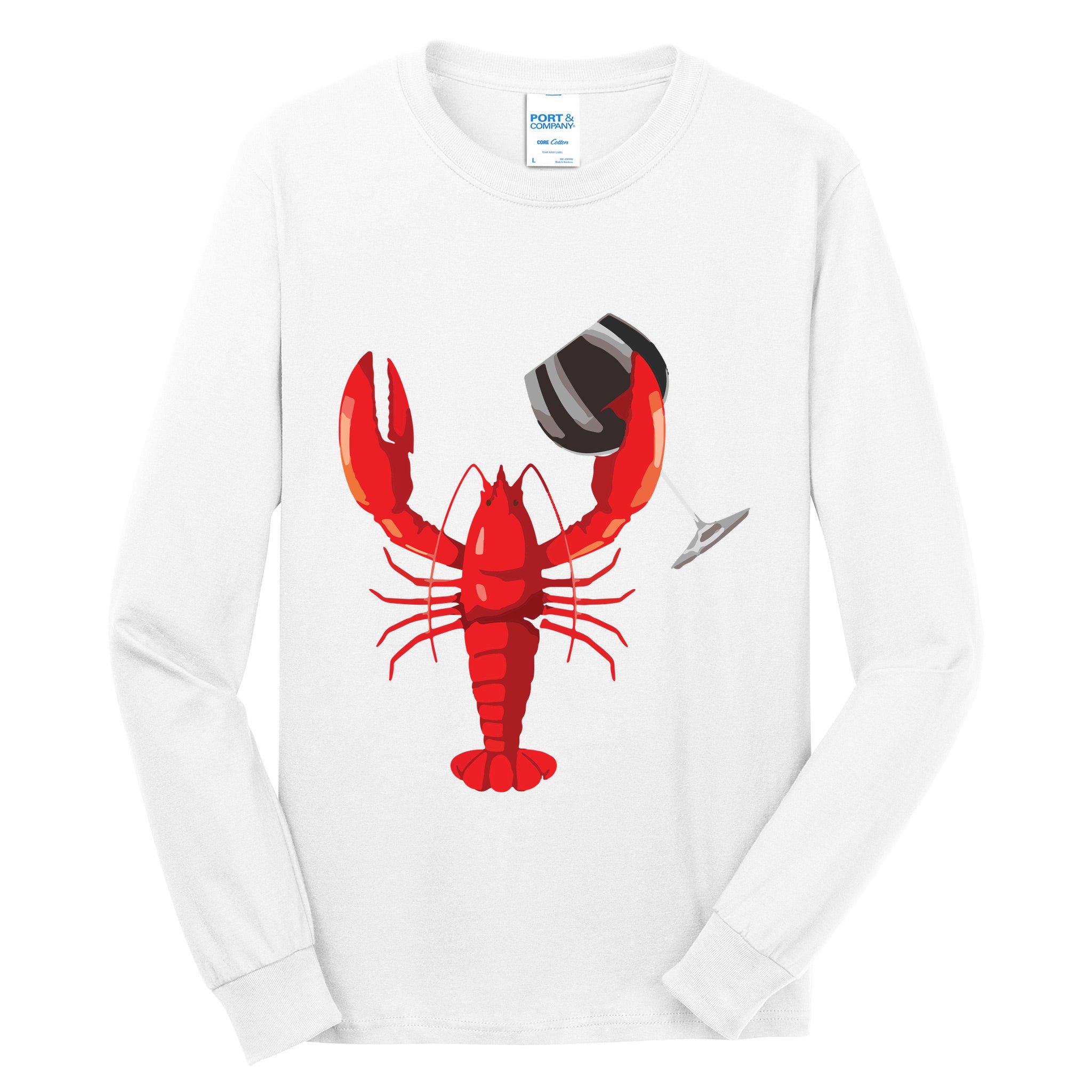 Funny Wine Drinking Lobster Red Crawfish Wine Lovers Gift Tall Long Sleeve T-Shirt