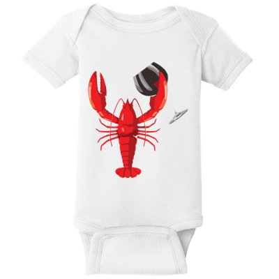 Funny Wine Drinking Lobster Red Crawfish Wine Lovers Gift Baby Bodysuit