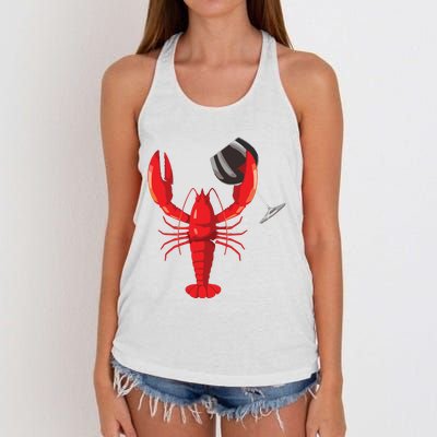 Funny Wine Drinking Lobster Red Crawfish Wine Lovers Gift Women's Knotted Racerback Tank