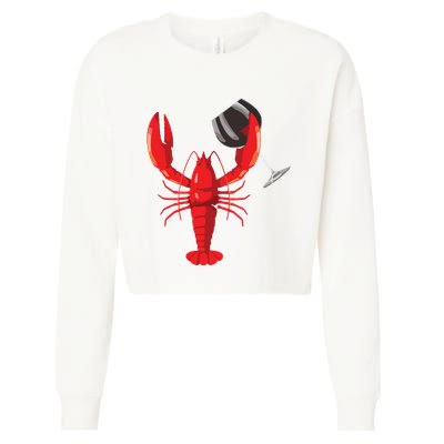Funny Wine Drinking Lobster Red Crawfish Wine Lovers Gift Cropped Pullover Crew