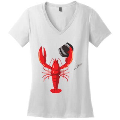 Funny Wine Drinking Lobster Red Crawfish Wine Lovers Gift Women's V-Neck T-Shirt