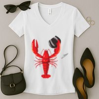 Funny Wine Drinking Lobster Red Crawfish Wine Lovers Gift Women's V-Neck T-Shirt