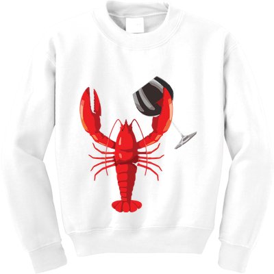 Funny Wine Drinking Lobster Red Crawfish Wine Lovers Gift Kids Sweatshirt