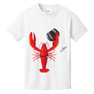 Funny Wine Drinking Lobster Red Crawfish Wine Lovers Gift Kids T-Shirt