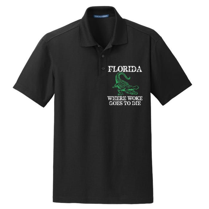 Florida Is Where Woke Goes To Die Crocodile Alligator Dry Zone Grid Polo