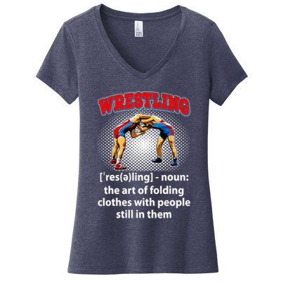 Funny Wrestling Definition The Art Of Folding Clothes Women's V-Neck T-Shirt