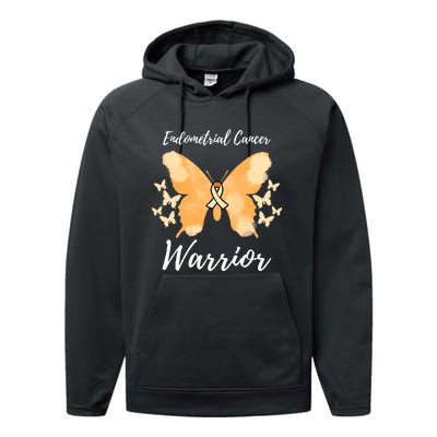 Funny Warrior Endometrial Cancer Awareness Uterine Cancer Performance Fleece Hoodie