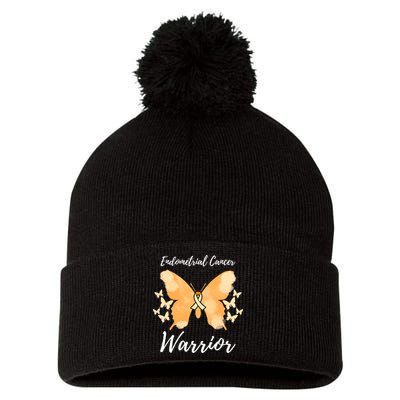 Funny Warrior Endometrial Cancer Awareness Uterine Cancer Pom Pom 12in Knit Beanie