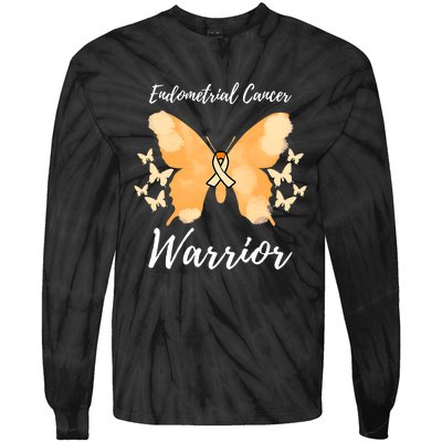 Funny Warrior Endometrial Cancer Awareness Uterine Cancer Tie-Dye Long Sleeve Shirt