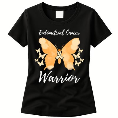 Funny Warrior Endometrial Cancer Awareness Uterine Cancer Womens T-Shirt