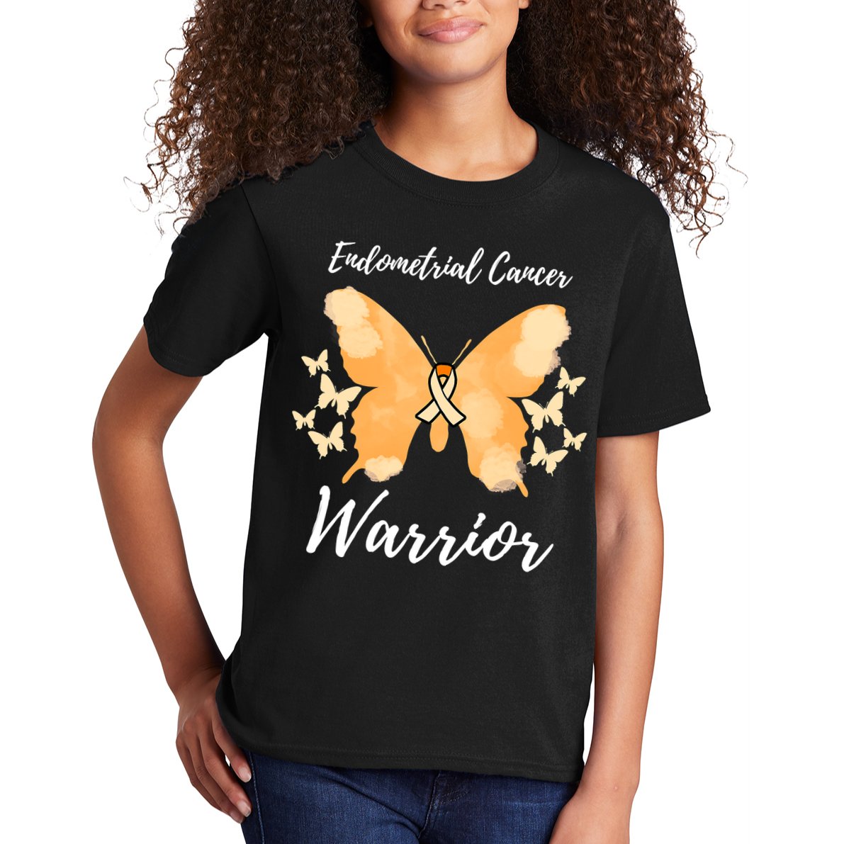 Funny Warrior Endometrial Cancer Awareness Uterine Cancer Kids T-Shirt