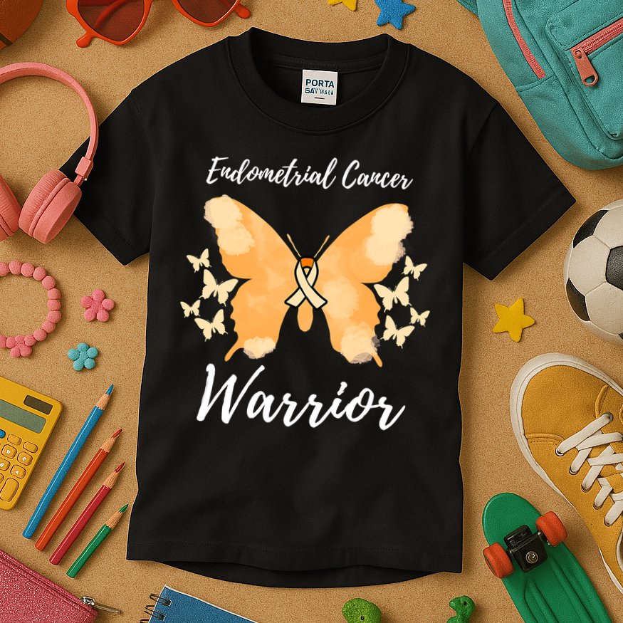 Funny Warrior Endometrial Cancer Awareness Uterine Cancer Kids T-Shirt