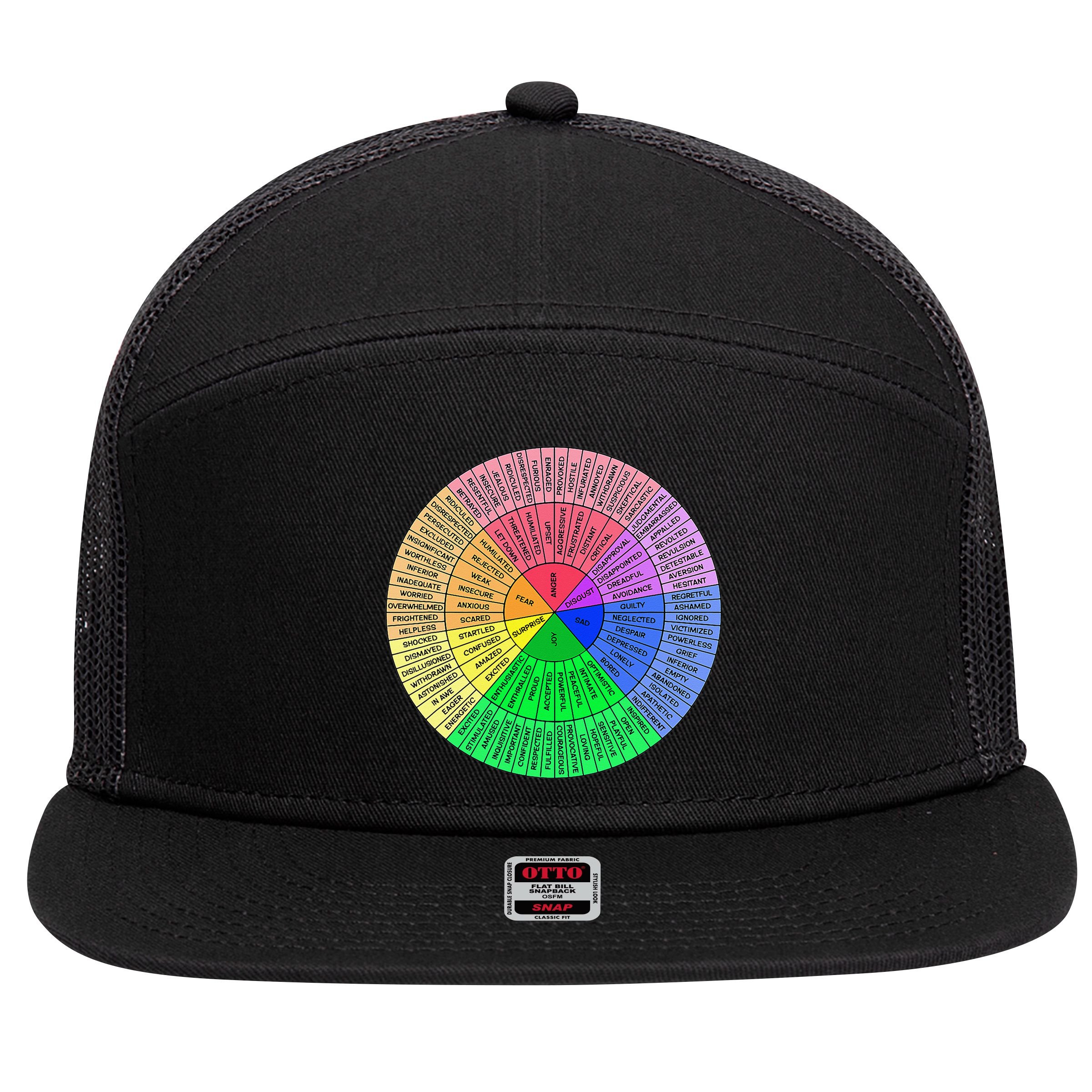 Feelings Wheel Emotion Chart Mental Health Therapy Chart 7 Panel Mesh Trucker Snapback Hat