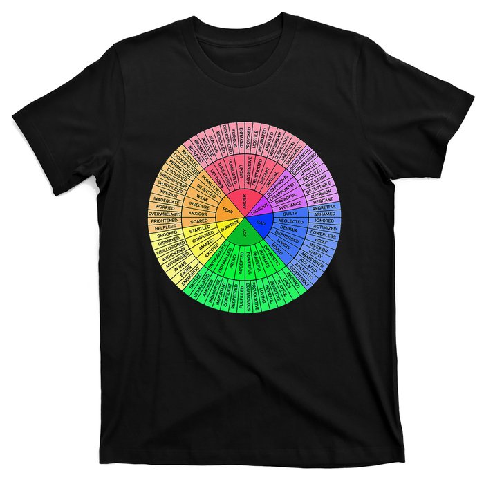 Feelings Wheel Emotion Chart Mental Health Therapy Chart T-Shirt