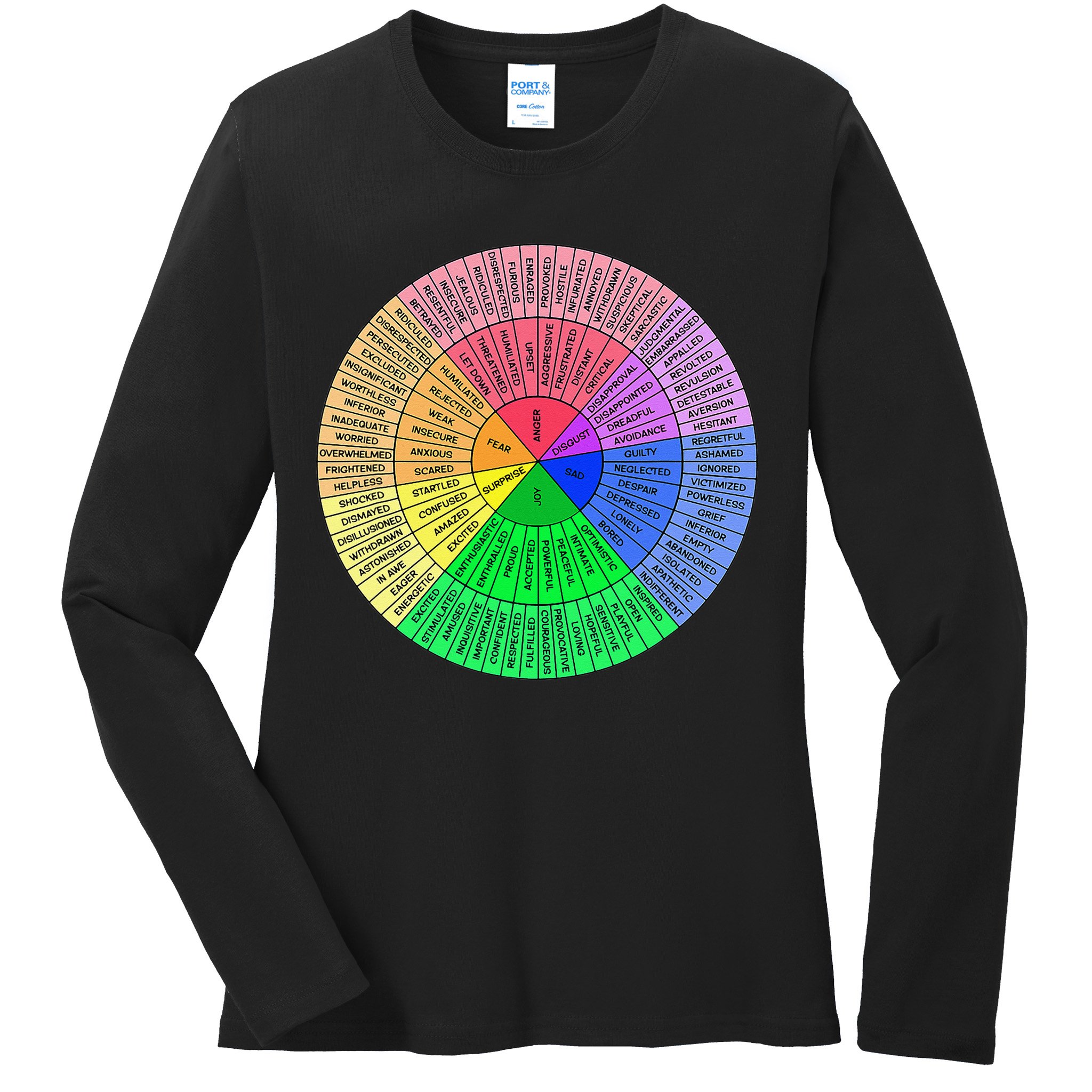 Feelings Wheel Emotion Chart Mental Health Therapy Chart Ladies Long Sleeve Shirt