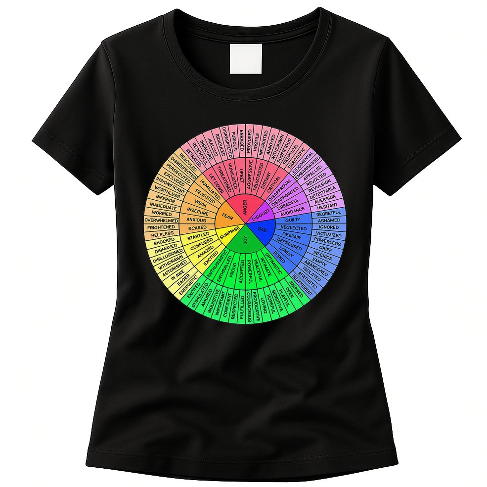 Feelings Wheel Emotion Chart Mental Health Therapy Chart Womens T-Shirt