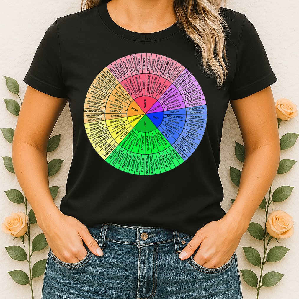 Feelings Wheel Emotion Chart Mental Health Therapy Chart Womens T-Shirt