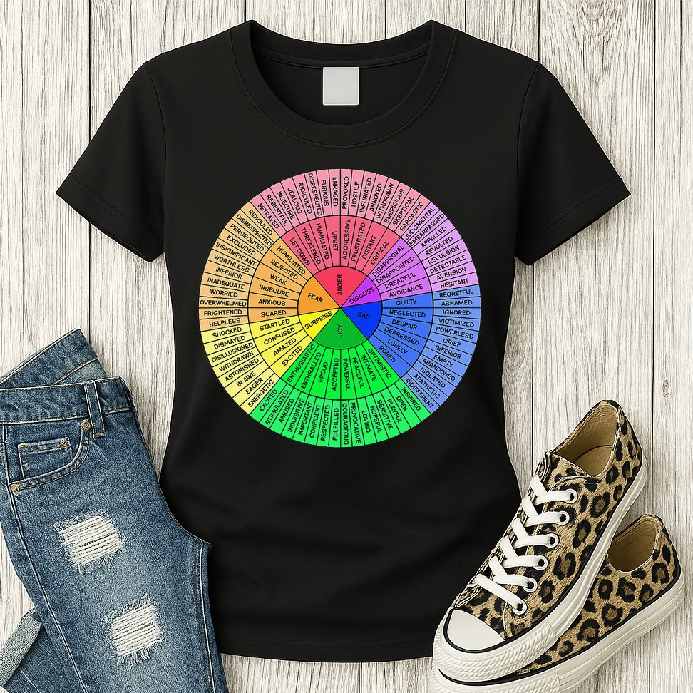 Feelings Wheel Emotion Chart Mental Health Therapy Chart Womens T-Shirt