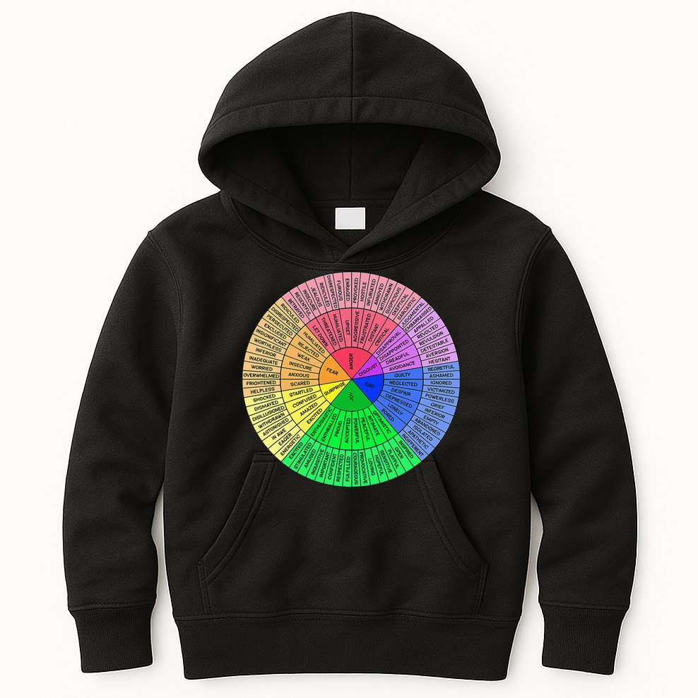 Feelings Wheel Emotion Chart Mental Health Therapy Chart Kids Hoodie