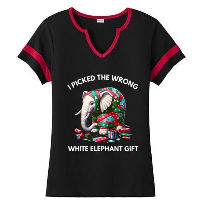 Funny White Elephant Gift Wrapped Elephant Dumb Gift Ladies Halftime Notch Neck Tee