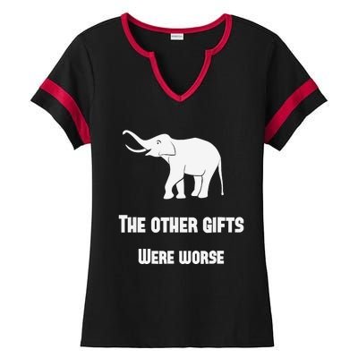 Funny White Elephant Gift Ladies Halftime Notch Neck Tee