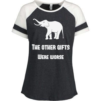 Funny White Elephant Gift Enza Ladies Jersey Colorblock Tee