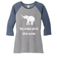 Funny White Elephant Gift Women's Tri-Blend 3/4-Sleeve Raglan Shirt