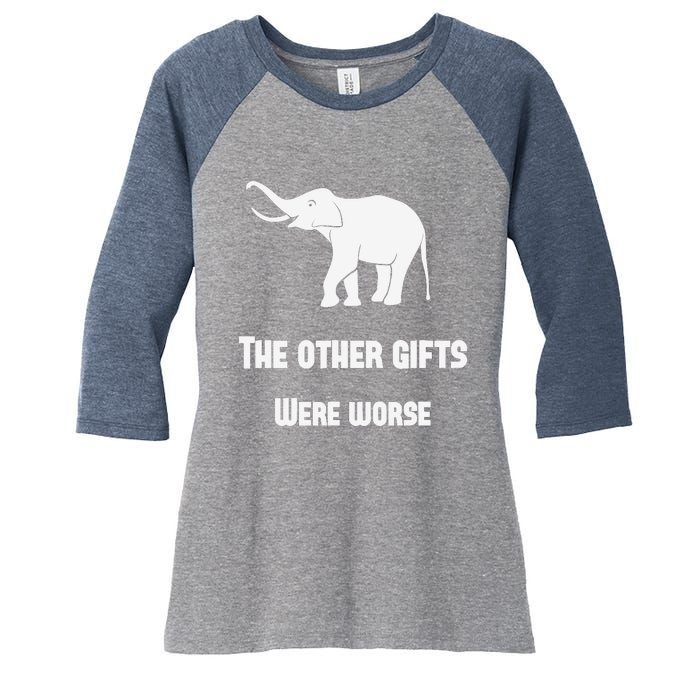 Funny White Elephant Gift Women's Tri-Blend 3/4-Sleeve Raglan Shirt