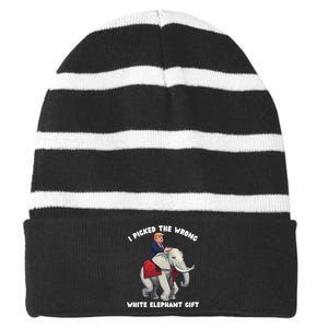 Funny White Elephant Gag Wrapped Elephant Dumb Striped Beanie with Solid Band