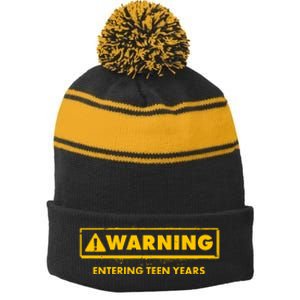 Funny Warning Entering Teen Years Stripe Pom Pom Beanie