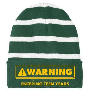 Funny Warning Entering Teen Years Striped Beanie with Solid Band