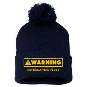 Funny Warning Entering Teen Years Pom Pom 12in Knit Beanie