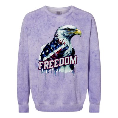 Freedom Watercolor Eagle With American Flag Colorblast Crewneck Sweatshirt