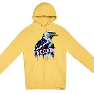 Freedom Watercolor Eagle With American Flag Premium Pullover Hoodie