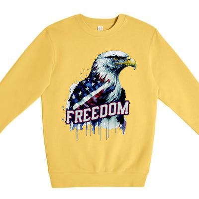 Freedom Watercolor Eagle With American Flag Premium Crewneck Sweatshirt