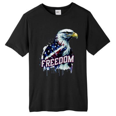 Freedom Watercolor Eagle With American Flag Tall Fusion ChromaSoft Performance T-Shirt