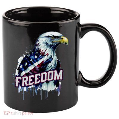 Freedom Watercolor Eagle With American Flag 11oz C Handle Ceramic Mug
