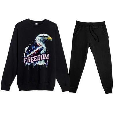 Freedom Watercolor Eagle With American Flag Premium Crewneck Sweatsuit Set