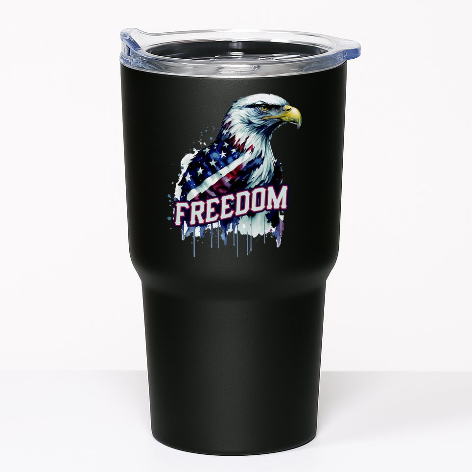 Freedom Watercolor Eagle With American Flag Tumbler