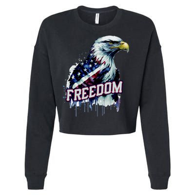 Freedom Watercolor Eagle With American Flag Cropped Pullover Crew