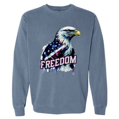 Freedom Watercolor Eagle With American Flag Garment-Dyed Sweatshirt