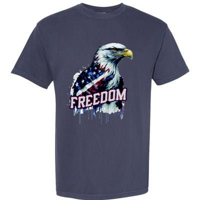 Freedom Watercolor Eagle With American Flag Garment-Dyed Heavyweight T-Shirt