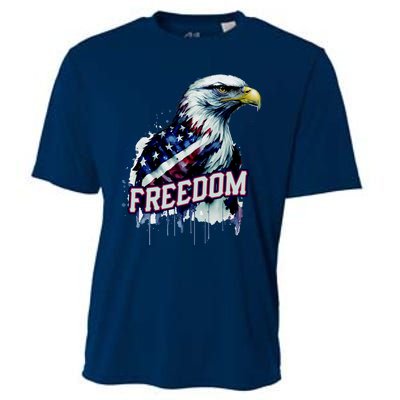 Freedom Watercolor Eagle With American Flag Cooling Performance Crew T-Shirt