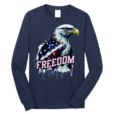 Freedom Watercolor Eagle With American Flag Long Sleeve Shirt