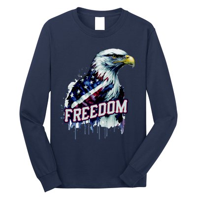 Freedom Watercolor Eagle With American Flag Long Sleeve Shirt