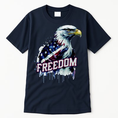 Freedom Watercolor Eagle With American Flag Tall T-Shirt