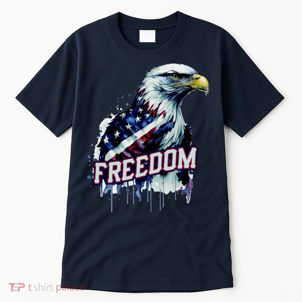 Freedom Watercolor Eagle With American Flag Tall T-Shirt
